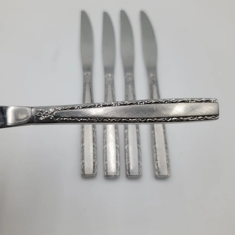 5pc Oneida Via Roma OHSVIRO Stainless Dinner Knives Floral Scroll Flatware